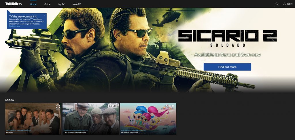 talktalk tv homepage